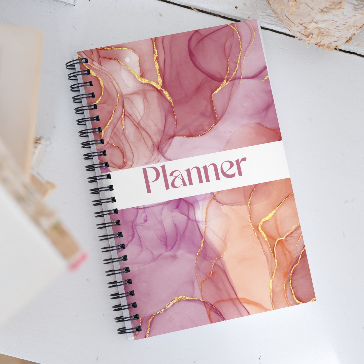 Peach & Gold Marble Spiral Notebook