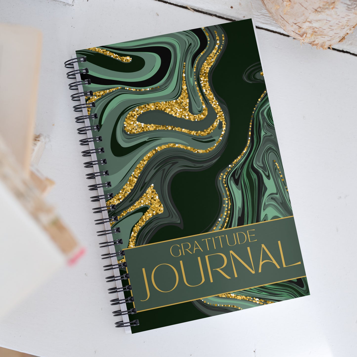 Gratitude Journal Green Marble Spiral Notebook